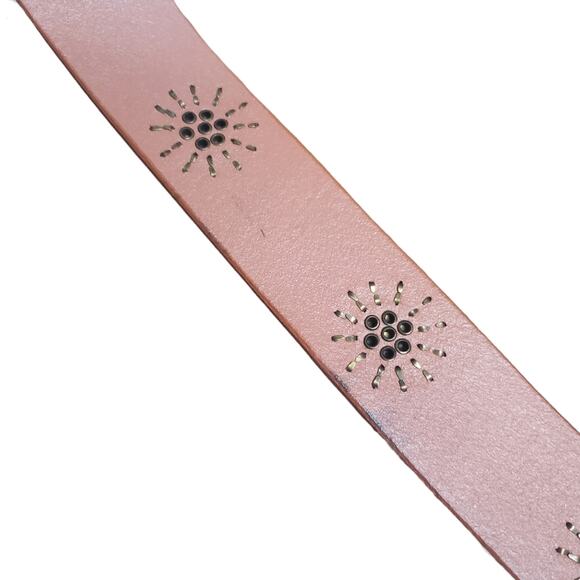 Linea Pelle Anthropologie Brown Genuine Leather Metal Floral Studded Belt - Picture 10 of 13